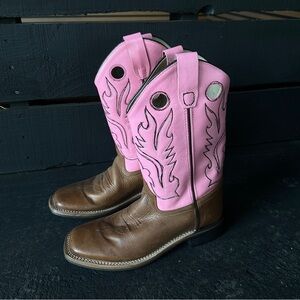 Old West Pink Leather Western Boots Size 6.5 Wide Women’s